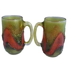 Vintage MCM Glamalite Like Rubber Orange Beer Glass Mugs Controlled Bubbles picture