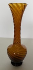 Vintage Art Glass Bud Vase Mid Century Amber Optic Swirl 8” picture