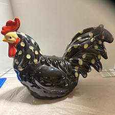Black Polka Dot Chicken Rooster Ceramic Figurine Statue Decor picture