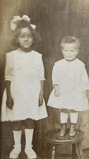 RARE ANTIQUE Photograph Early 1900s Black Girl & White Boy Studio Portrait RPPC picture