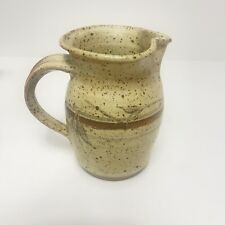 Handmade Signed Speckled Flowers Stoneware Art Pottery Pitcher Flower Vase 5.5” picture