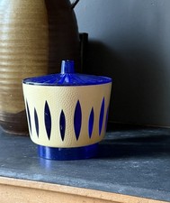 Vintage Crownford Giftware Plastic Canister Jar Blue White Lotus Italy MCM picture