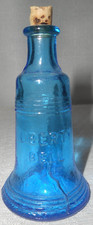 Wheaton NJ Blue Glass Liberty Bell Miniature Bottle Embossed Design 3