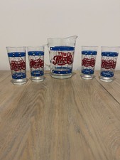 Vintage Pepsi Cola Glass Pitcher &  Set of 4 Tall Stained Glass picture