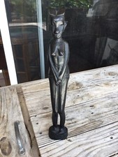 Vintage Africana Hand Carved Statue 13 1/2” Tall picture