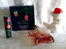 Avon Far Away Parfum Star, Santa Dove White Glass Decanter, Lip Balm Set of (3) picture