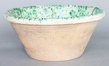 Large Antique 19th C. Italian Speckled Green Glazed Terracotta Passata Bowl picture