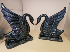 Vintage Royal Haeger Black Swan Planters Pair Gloss Pottery Mid Century USA Art picture