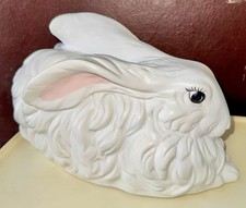 Large Vintage Vada Ceramics White Gloss Bunny Rabbit Statue Textured Fur 14