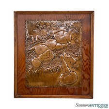 Antique Arts & Crafts Copper Metal Art Sleeping Child Sculpture Plaque picture