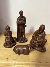 4 Pc VTG Holland Mold Nativity Shepherd w/Sheep 1960s Hand Painted Brown/black picture