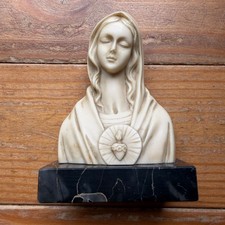 Vintage Italian Virgin Mary Sculpture - Carved Resin Madonna on Marble Stand - picture