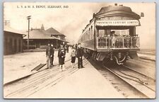 Elkhart Lake Shore & Michigan Southern Depot & 20th Century Limited Trolley~RPPC picture