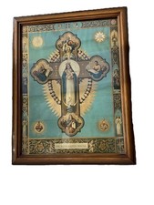 Antique Mother Mary Sacred Heart Solid Wood Frame Religious Wall Art 22 X 18 picture