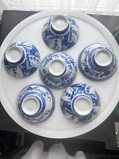 Set Of 6 Vintage Japanese Blue & White Porcelain Rice Soup Bowl Excellent picture