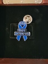 S.O.S. SOS Boy Scouts Blue Ribbon Silver Tone Metal & Enamel Lapel Pin Pinback picture