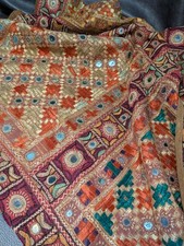Vintage Indian Shisha Mirror Work Tapestry All Handwork Textile 56x38in Backed picture