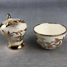 Myott Son Creamer and Sugar Handpainted 18K Gold Lustre England Art Deco 30s-50s picture
