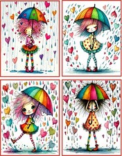 8 Quirky Girl hearts Valentine Cards Glossy Fold out blank card with envelopes picture