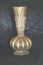 Vintage BAROVIER & TOSO Murano Glass CORDONATO D’ ORO Gold Rope Vase 9