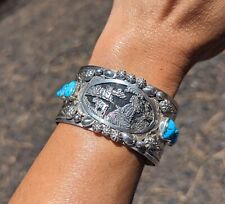 Navajo Cuff Bracelet Authentic Native American Kingman Turquoise Jewelry sz 7 picture