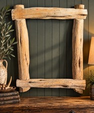 VTG Primitive Rustic Log Wood Picture Frame 24x29 Cabin Lodge Folk Art Handmade picture