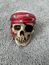 Pirate Head Skull Red Scarf Bandanna Halloween Decor Single Eyes Bank Money Safe picture