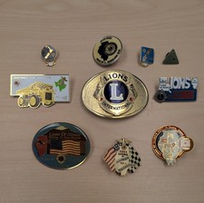 Vintage Lions Club International Pin Lot Illinois Convention Pins Belt Buckle picture