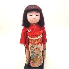 Vintage Japanese Ichimatsu Doll in Red Silk Crepe Kimono picture