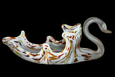 Vintage Swan Handblown Art Glass Multi Color White Swirl Dish 12” picture