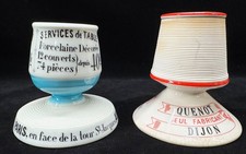 Pair Antique French Porcelain Paris Advertising Match Holders and Strikers picture