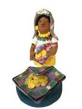 Vintage Josefina Aguilar Hand-Painted Clay Tortilla Seller Figurine Folk Art picture