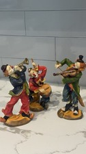 Vintage Set of 3 Clown Musician Figurines Trumpet Drum Violin Colorful Decor picture