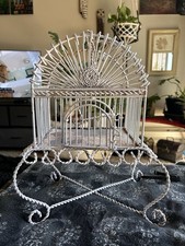 Vintage or Antique,  Rusted ,& White, Twisted Metal Hanging Victorian Birdcage picture