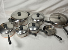 Revere Ware 1801 Copper Bottom Cookware Lot Of 13 Piece Pots Pans Clinton Illi picture
