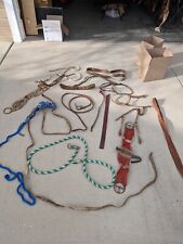 Vintage Used Horse Tack box Headstalls Lead Ropes Cinches Leather Pieces Lot 1B picture