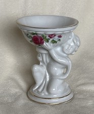 TILSO Japan Hand Painted Ceramic Cherub Floral Planter VINTAGE 4” Tall picture
