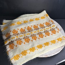 Vtg Scandinavian Handwoven Table Runner 32x15 Retro Orange Yellow Floral Fringe picture