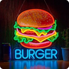 Burger Neon Sign for Wall Décor Hamburger Business Dimmable LED Light USB Powere picture