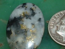 BLACK&WHITE 16TO1 GOLD QUARTZ CABOCHON  18 CARATS  CALIFORNIA GOLD JEWELRY picture