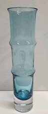  Åseda Sweden Blue Bamboo Glass Vase Bo Borgstrom Vintage Controlled Bubble MCM picture