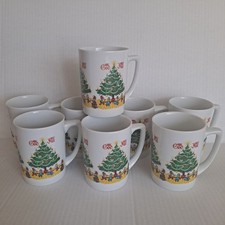Set of 8 -Berggren Merry Christmas Coffee Mugs Scandinavian Design Dancing Elves picture