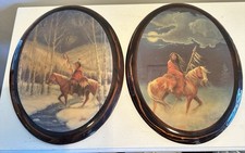 Native American Horsemen of The Plains On Wood with Epoxy Vintage picture