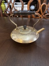 🫖Antique 1890-1915 S & C Co. Brass Tea Kettle Teapot w/ Wooden Knob & Handle🫖 picture