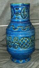 Vintage Italian Art Pottery Italica ARS Large 12” MCM Rimini Blue Style Vase PV picture