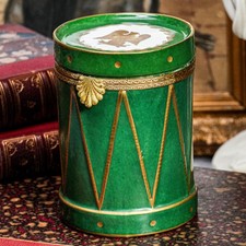 Elegant Hand Painted Vintage Limoges Green & Gold Drum Eagle Table Trinket Box picture