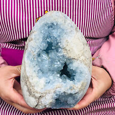 10.67LB natural blue celestite geode quartz crystal mineral specimen healing picture