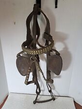 Antique primitive leather horse bridle with blinders & Brass Studs, Dry Cracking picture