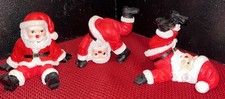 Vtg 3 pc Small Tumbling Plaster Santa Claus Christmas Decor Novel Inc picture