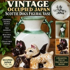 VTG Occupied Japan Scottie Dogs Figural Bud Vase 2 Handle Porcelain 1940s 50s picture